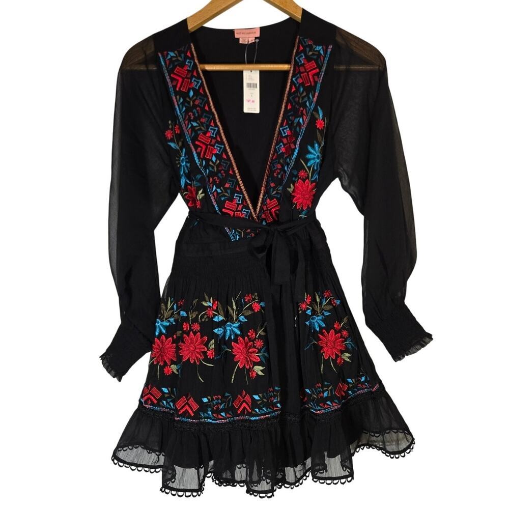 Anthropologie Small Not So Serious Embroidered Dress Floral Vamp Romantic Witchy